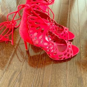 Zara red lace up heel